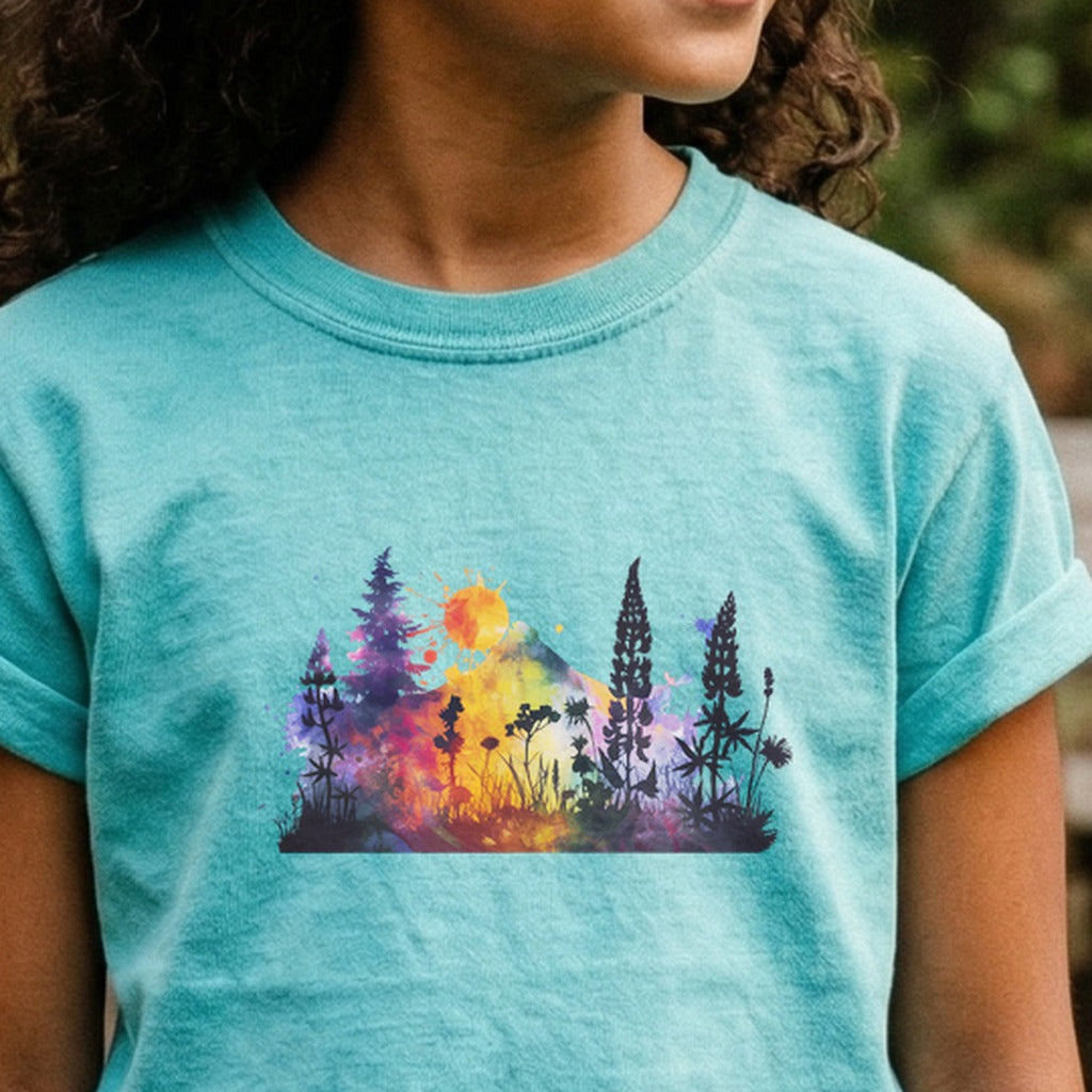 Watercolor Hypercolor Mountains Kids Cotton T-Shirt