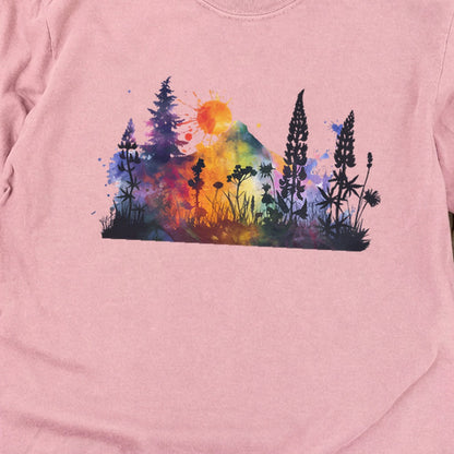 Watercolor Hypercolor Mountains Cotton Long Sleeve