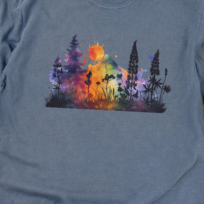 Watercolor Hypercolor Mountains Cotton Long Sleeve