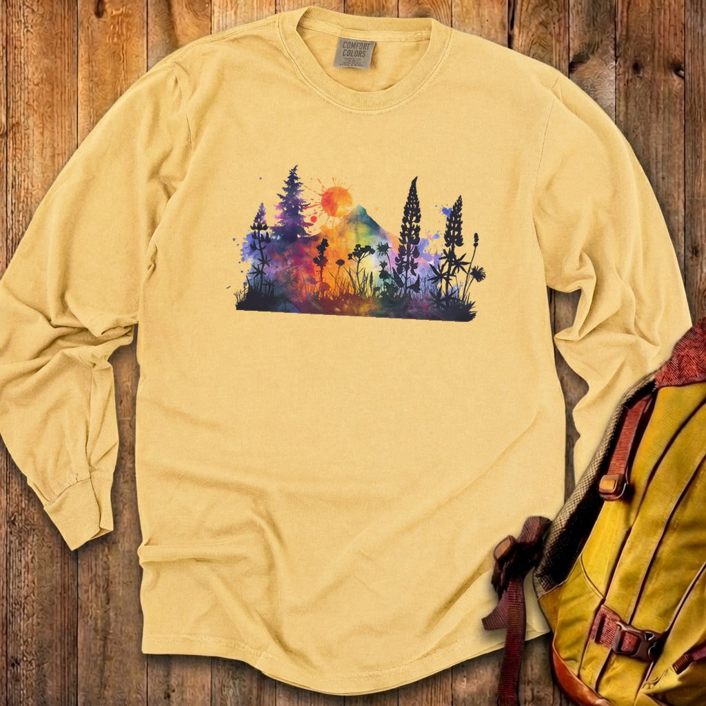 Watercolor Hypercolor Mountains Cotton Long Sleeve