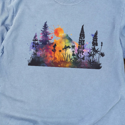 Watercolor Hypercolor Mountains Cotton Long Sleeve