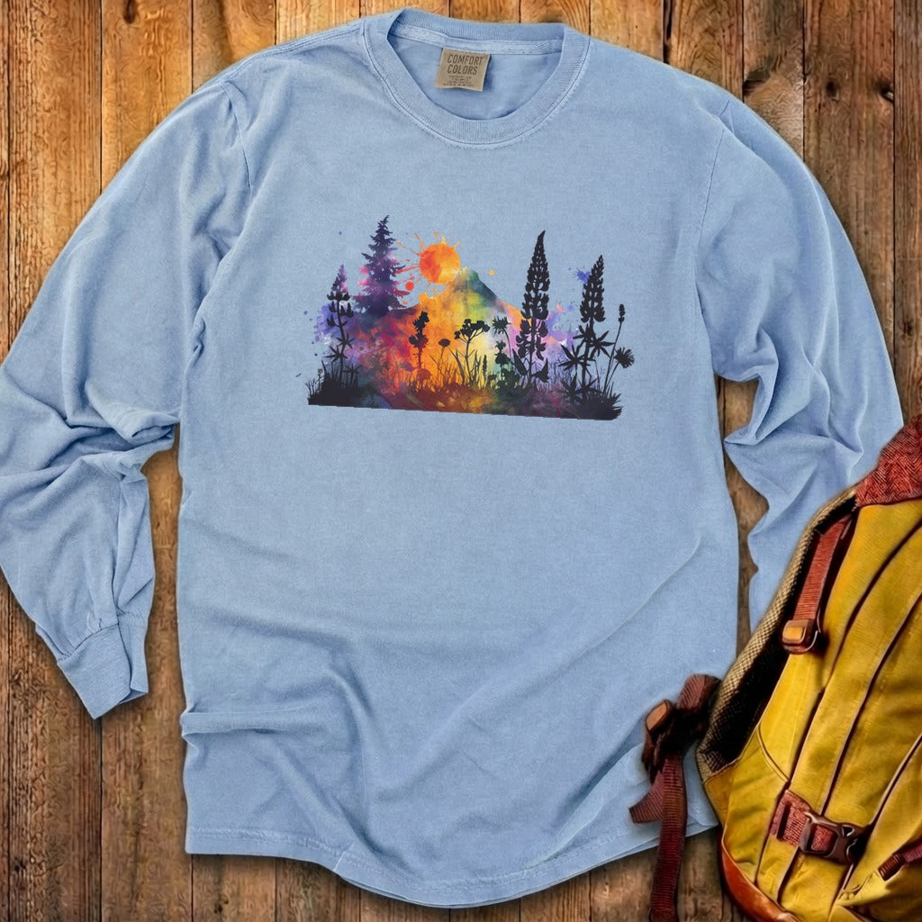 Watercolor Hypercolor Mountains Cotton Long Sleeve