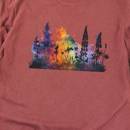 Watercolor Hypercolor Mountains Cotton Long Sleeve