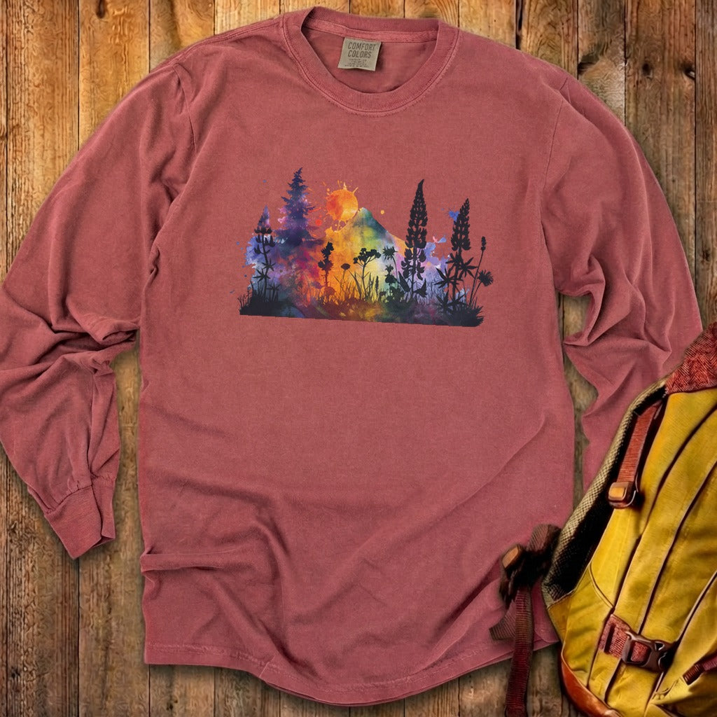 Watercolor Hypercolor Mountains Cotton Long Sleeve