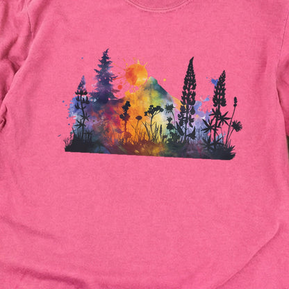 Watercolor Hypercolor Mountains Cotton Long Sleeve