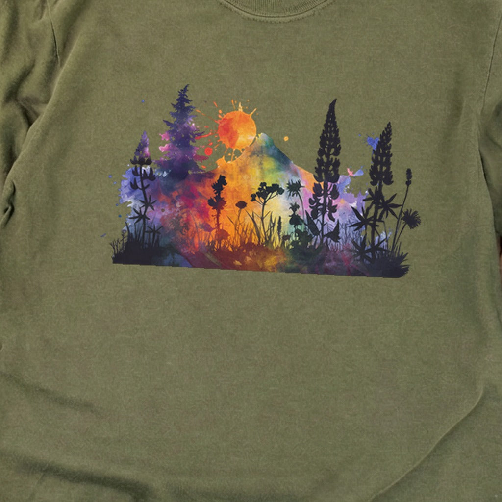 Watercolor Hypercolor Mountains Cotton Long Sleeve