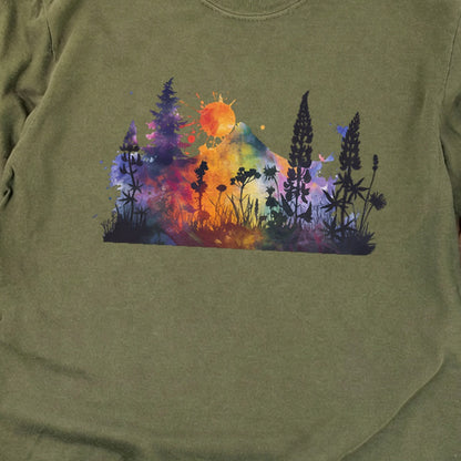 Watercolor Hypercolor Mountains Cotton Long Sleeve