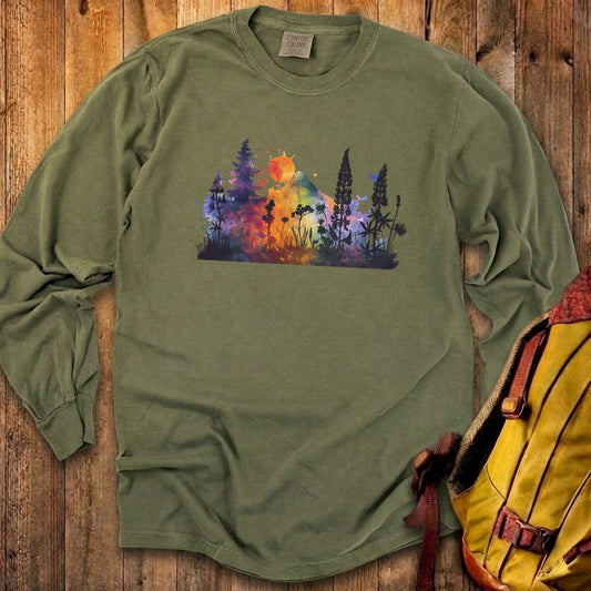 Watercolor Hypercolor Mountains Cotton Long Sleeve