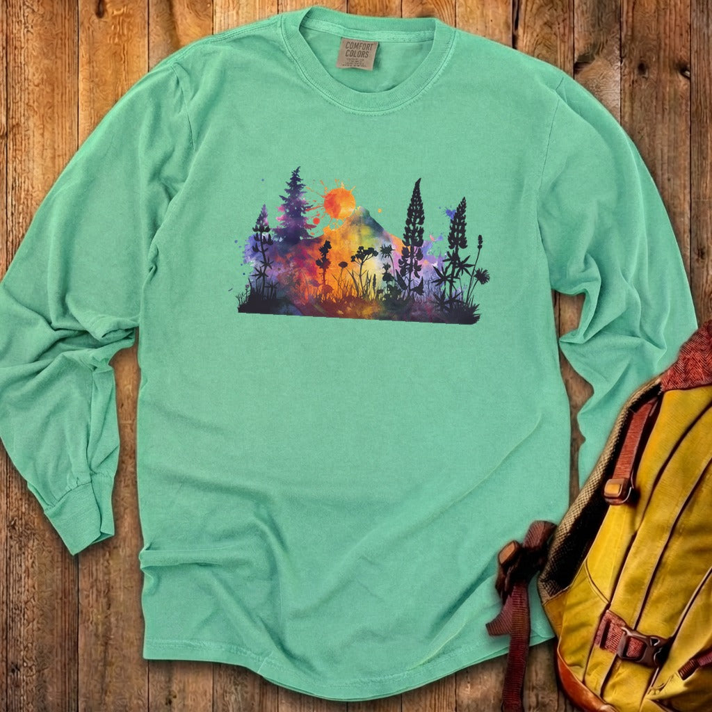 Watercolor Hypercolor Mountains Cotton Long Sleeve