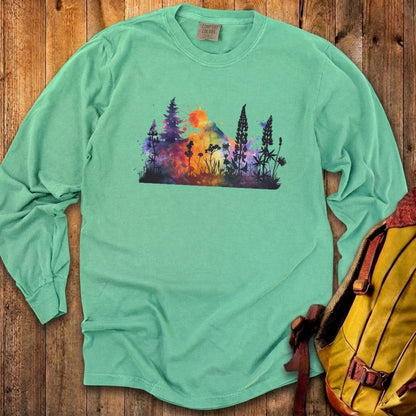 Watercolor Hypercolor Mountains Cotton Long Sleeve