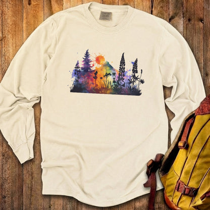 Watercolor Hypercolor Mountains Cotton Long Sleeve