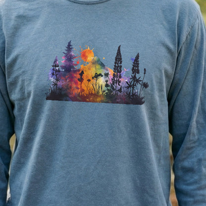 Watercolor Hypercolor Mountains Cotton Long Sleeve