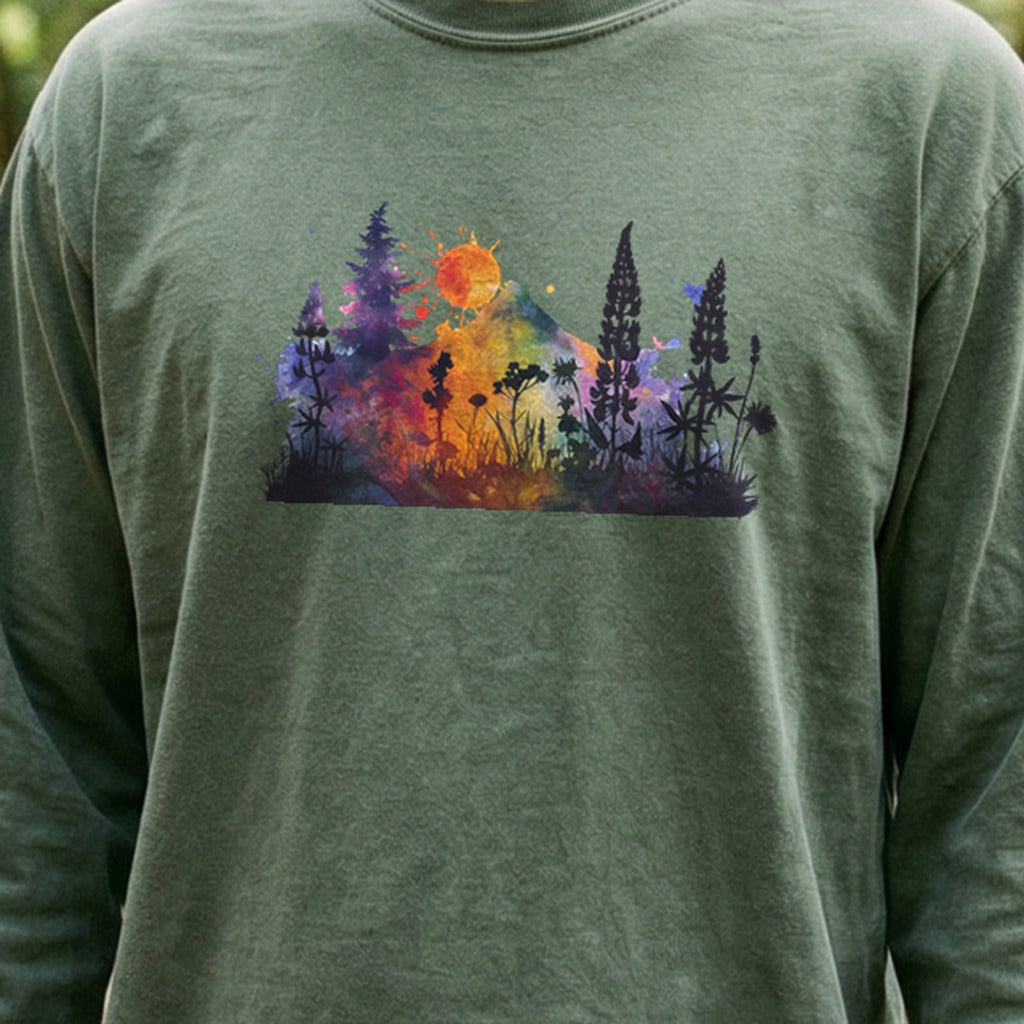 Watercolor Hypercolor Mountains Cotton Long Sleeve
