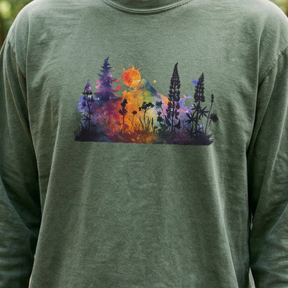 Watercolor Hypercolor Mountains Cotton Long Sleeve