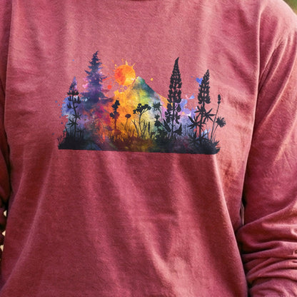 Watercolor Hypercolor Mountains Cotton Long Sleeve