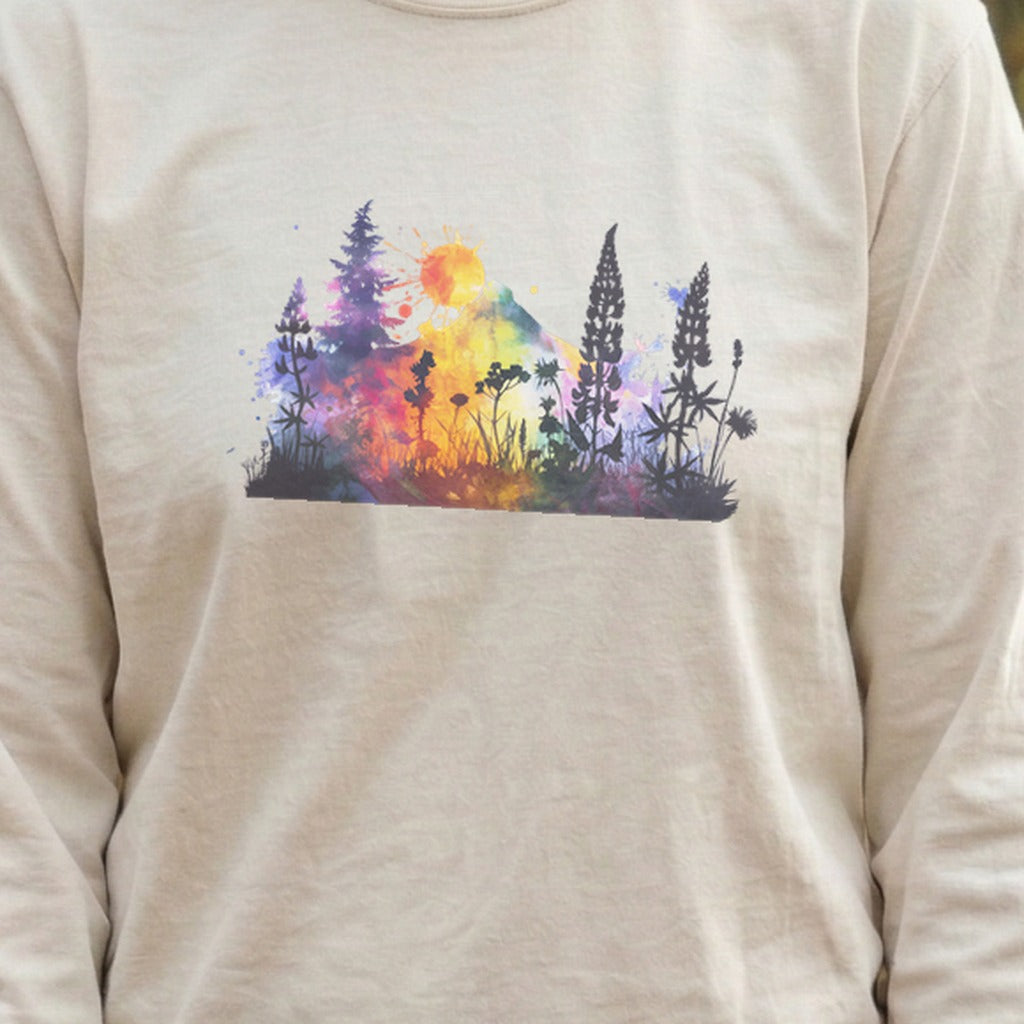 Watercolor Hypercolor Mountains Cotton Long Sleeve