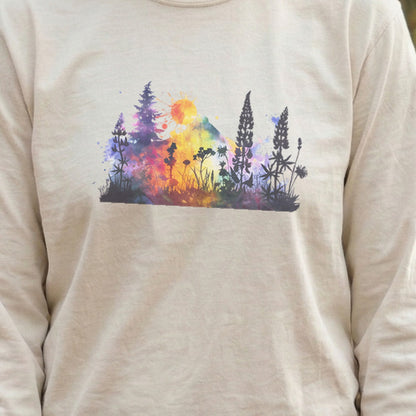 Watercolor Hypercolor Mountains Cotton Long Sleeve