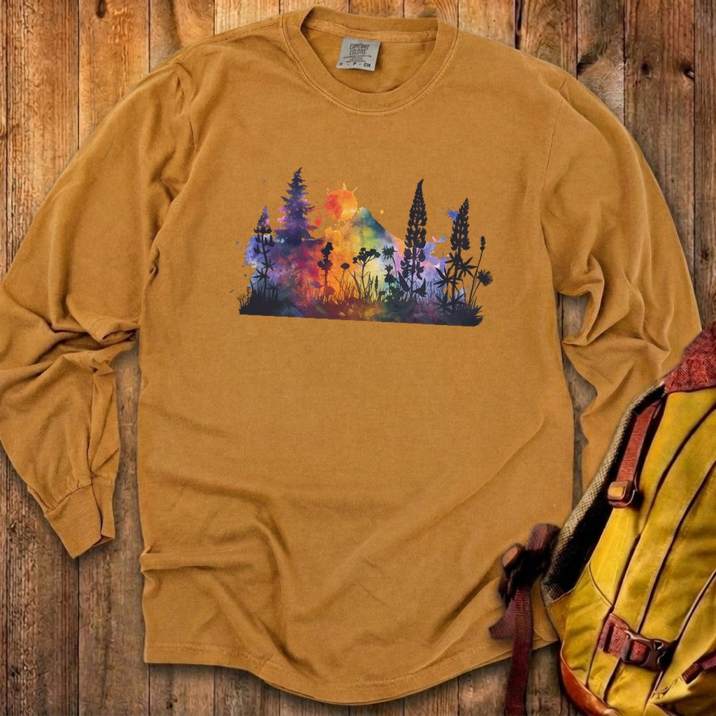 Watercolor Hypercolor Mountains Cotton Long Sleeve