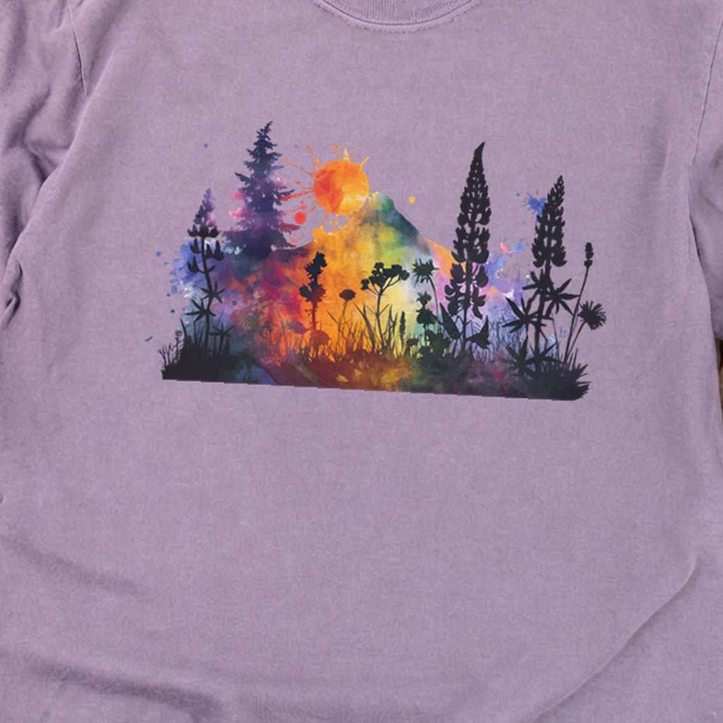 Watercolor Hypercolor Mountains Cotton Long Sleeve