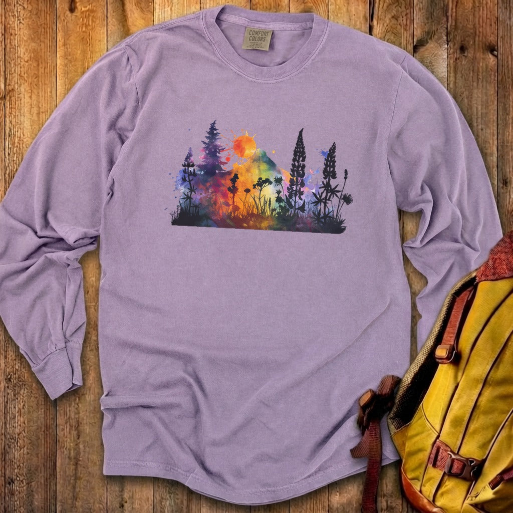Watercolor Hypercolor Mountains Cotton Long Sleeve