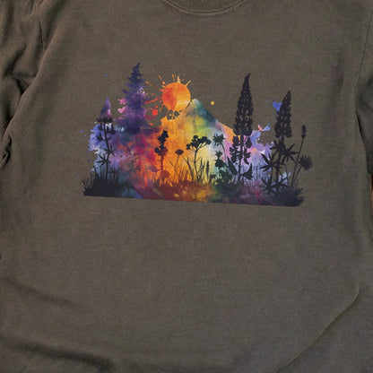 Watercolor Hypercolor Mountains Cotton Long Sleeve