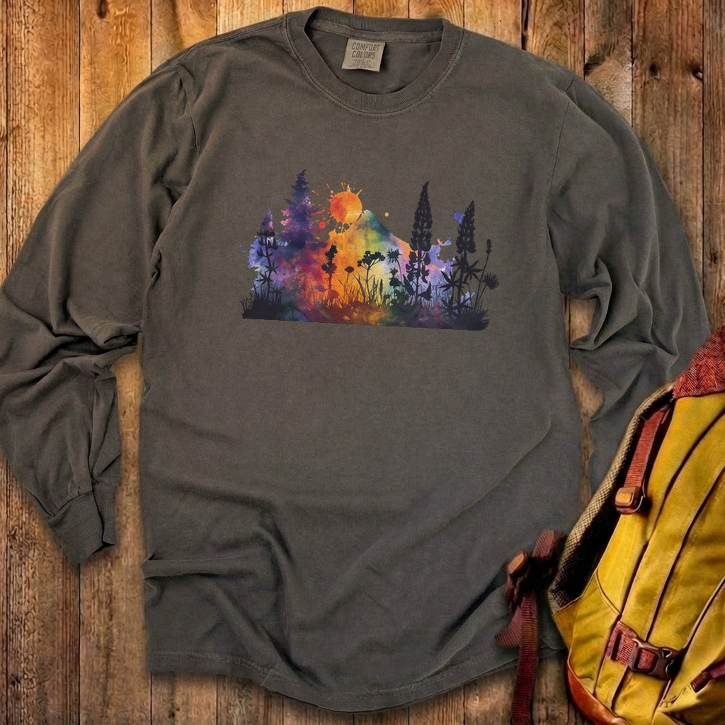 Watercolor Hypercolor Mountains Cotton Long Sleeve