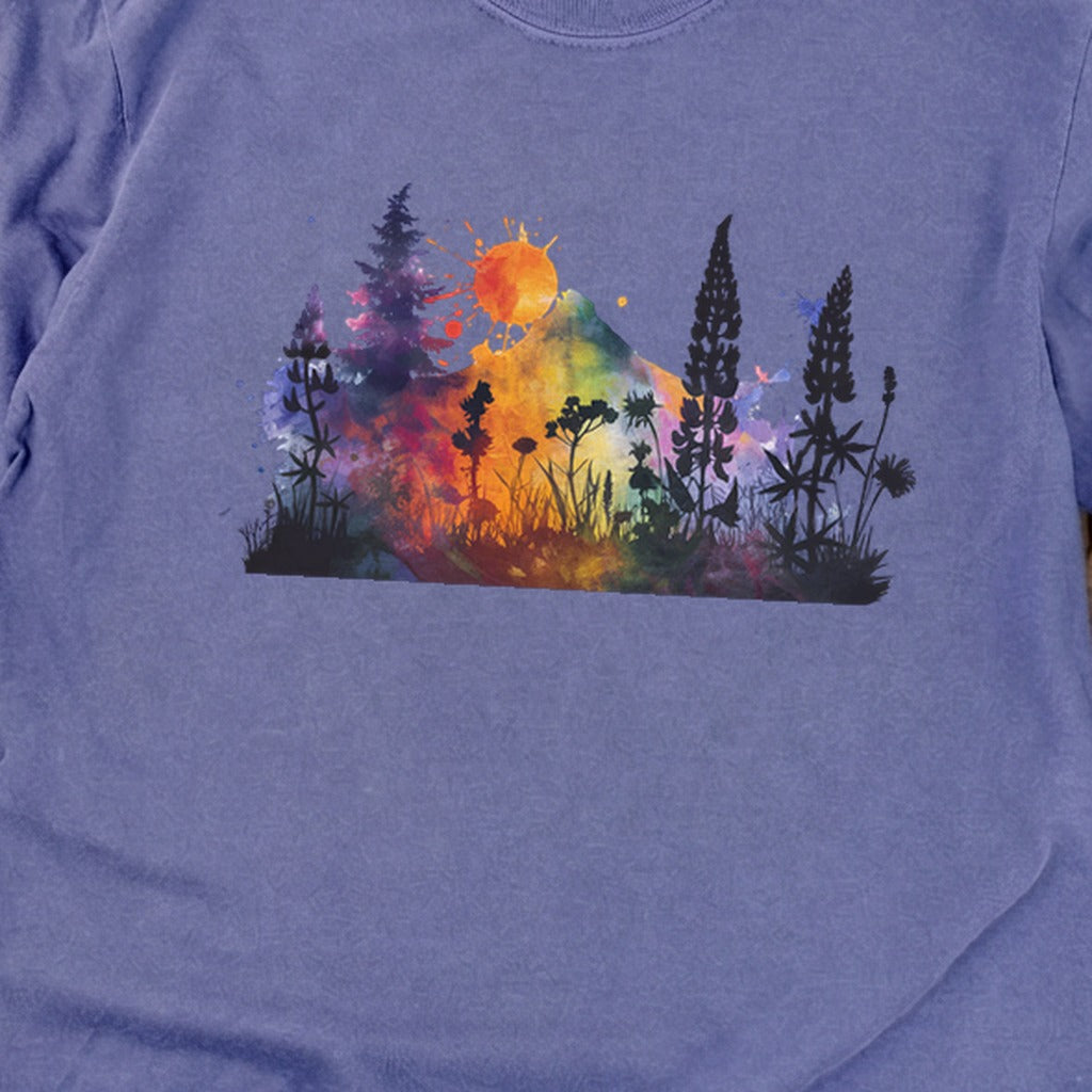 Watercolor Hypercolor Mountains Cotton Long Sleeve