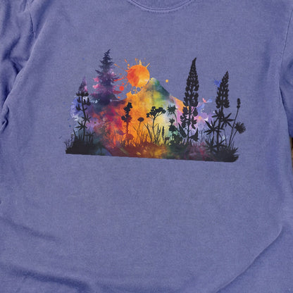 Watercolor Hypercolor Mountains Cotton Long Sleeve