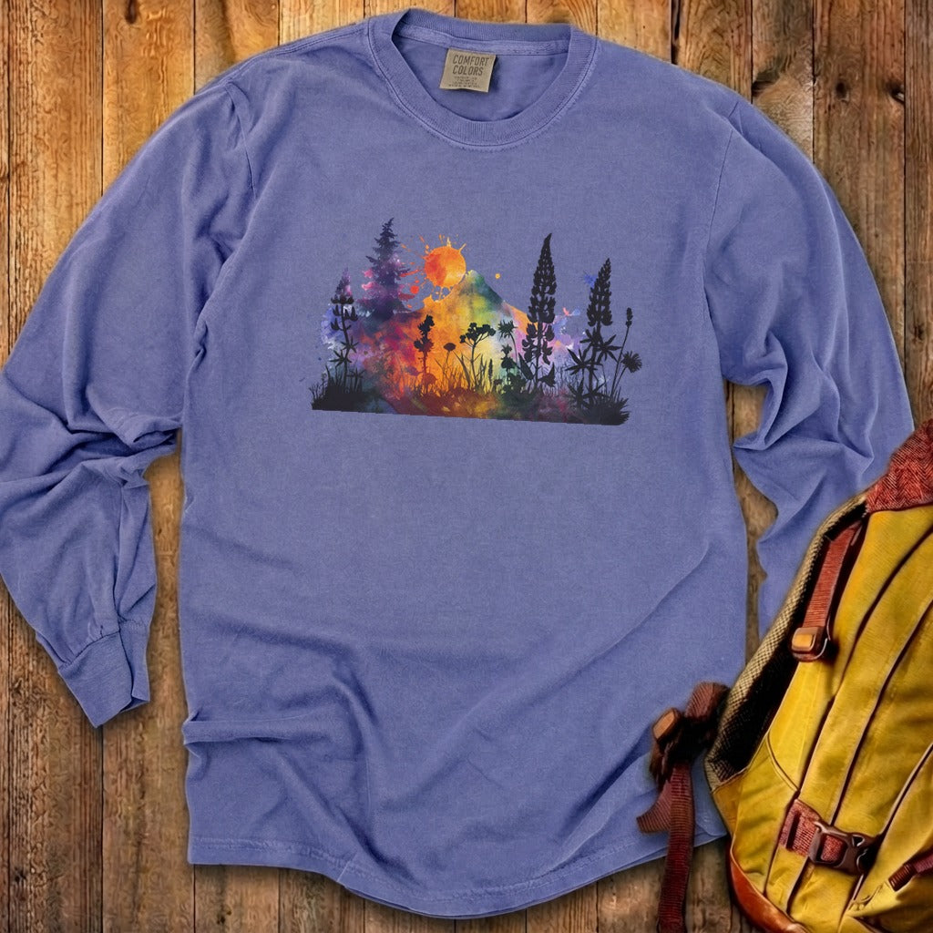Watercolor Hypercolor Mountains Cotton Long Sleeve