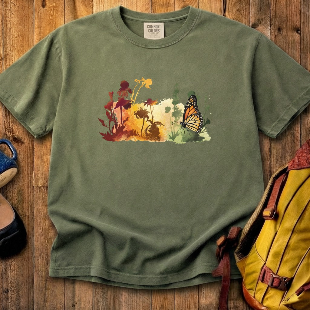Watercolor Monarch Meadow Cotton T-Shirt