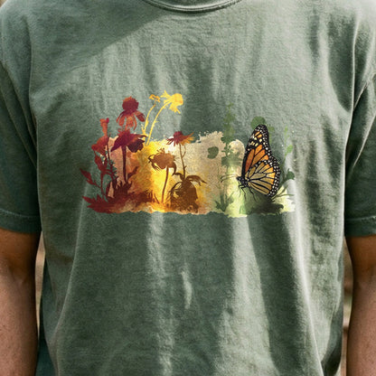 Watercolor Monarch Meadow Cotton T-Shirt