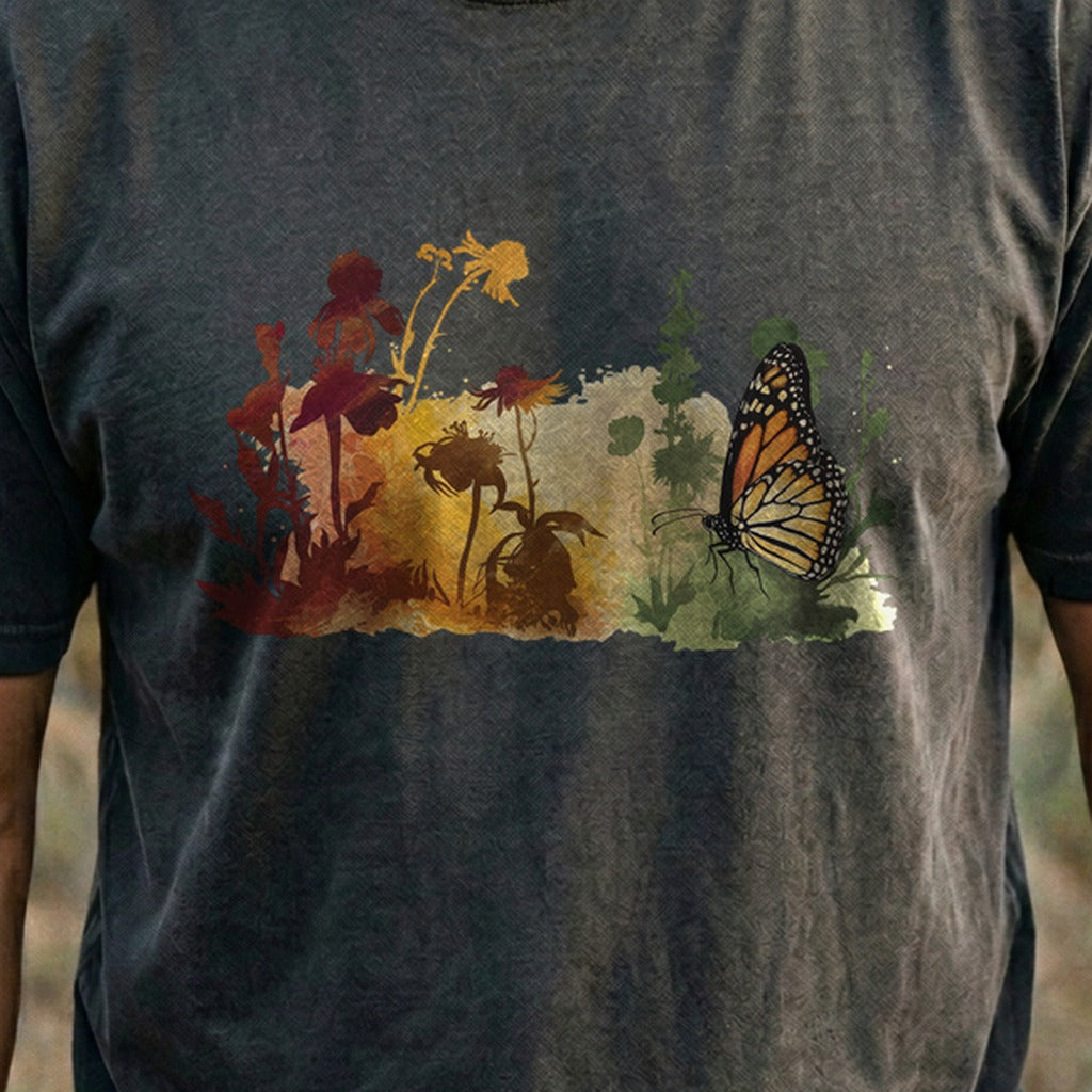 Watercolor Monarch Meadow Cotton T-Shirt