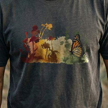 Watercolor Monarch Meadow Cotton T-Shirt