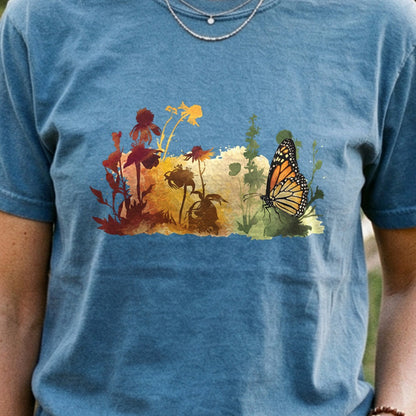 Watercolor Monarch Meadow Cotton T-Shirt
