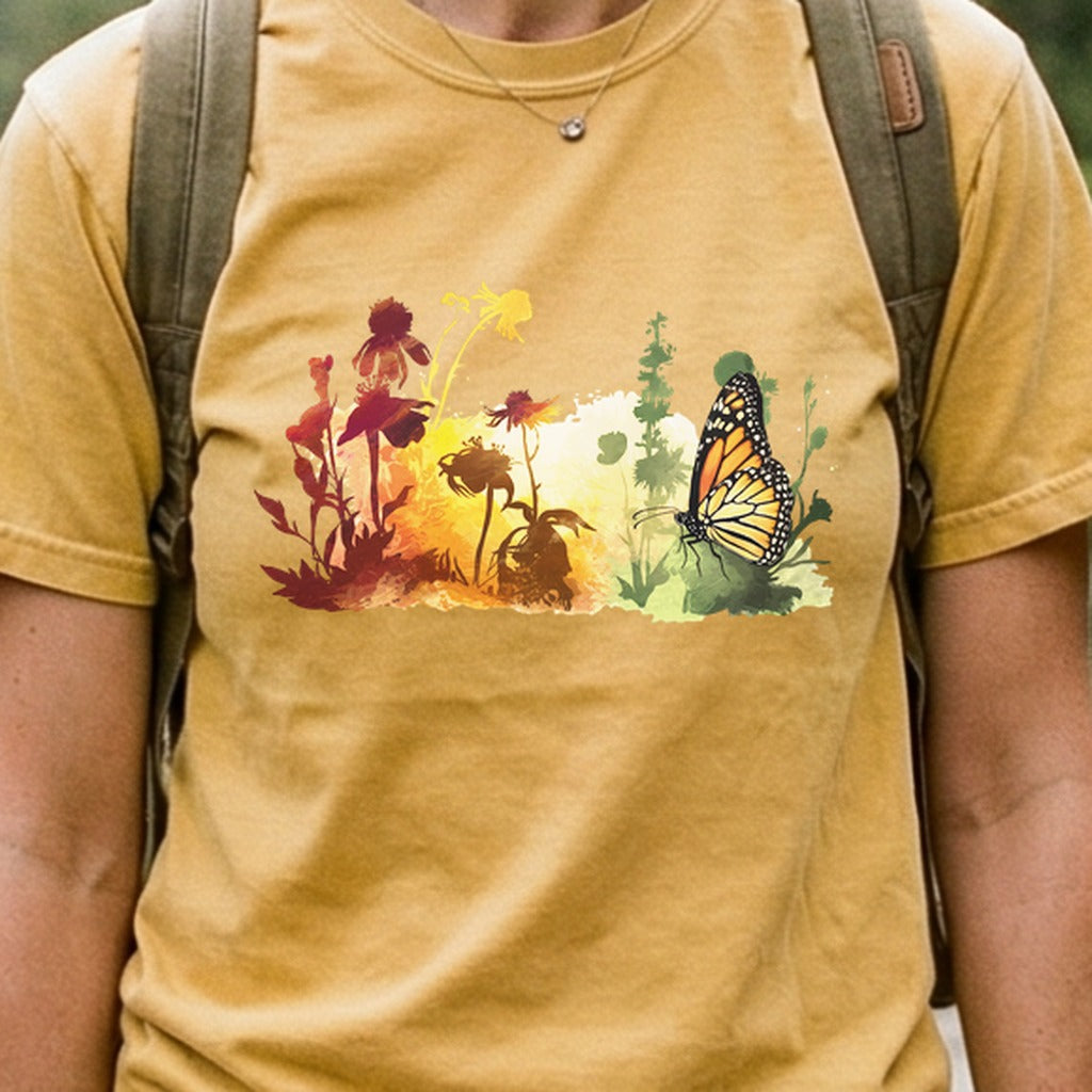 Watercolor Monarch Meadow Cotton T-Shirt