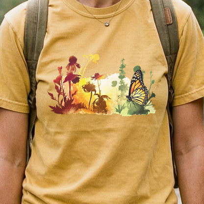 Watercolor Monarch Meadow Cotton T-Shirt