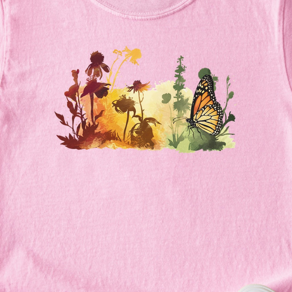 Watercolor Monarch Meadow Kids Cotton T-Shirt