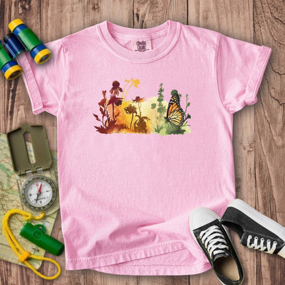 Watercolor Monarch Meadow Kids Cotton T-Shirt
