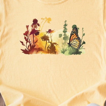 Watercolor Monarch Meadow Kids Cotton T-Shirt