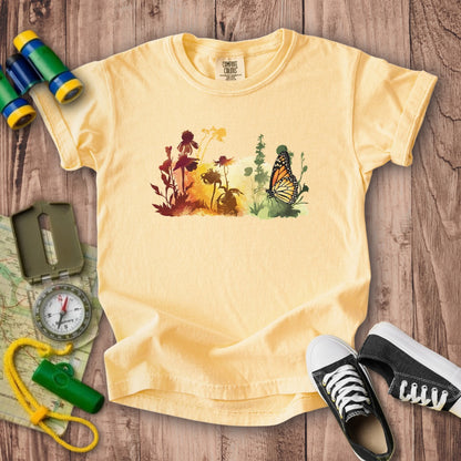 Watercolor Monarch Meadow Kids Cotton T-Shirt