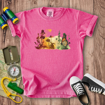 Watercolor Monarch Meadow Kids Cotton T-Shirt