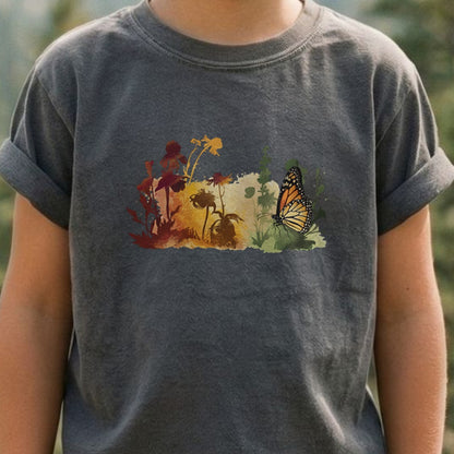 Watercolor Monarch Meadow Kids Cotton T-Shirt