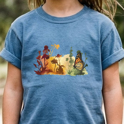 Watercolor Monarch Meadow Kids Cotton T-Shirt
