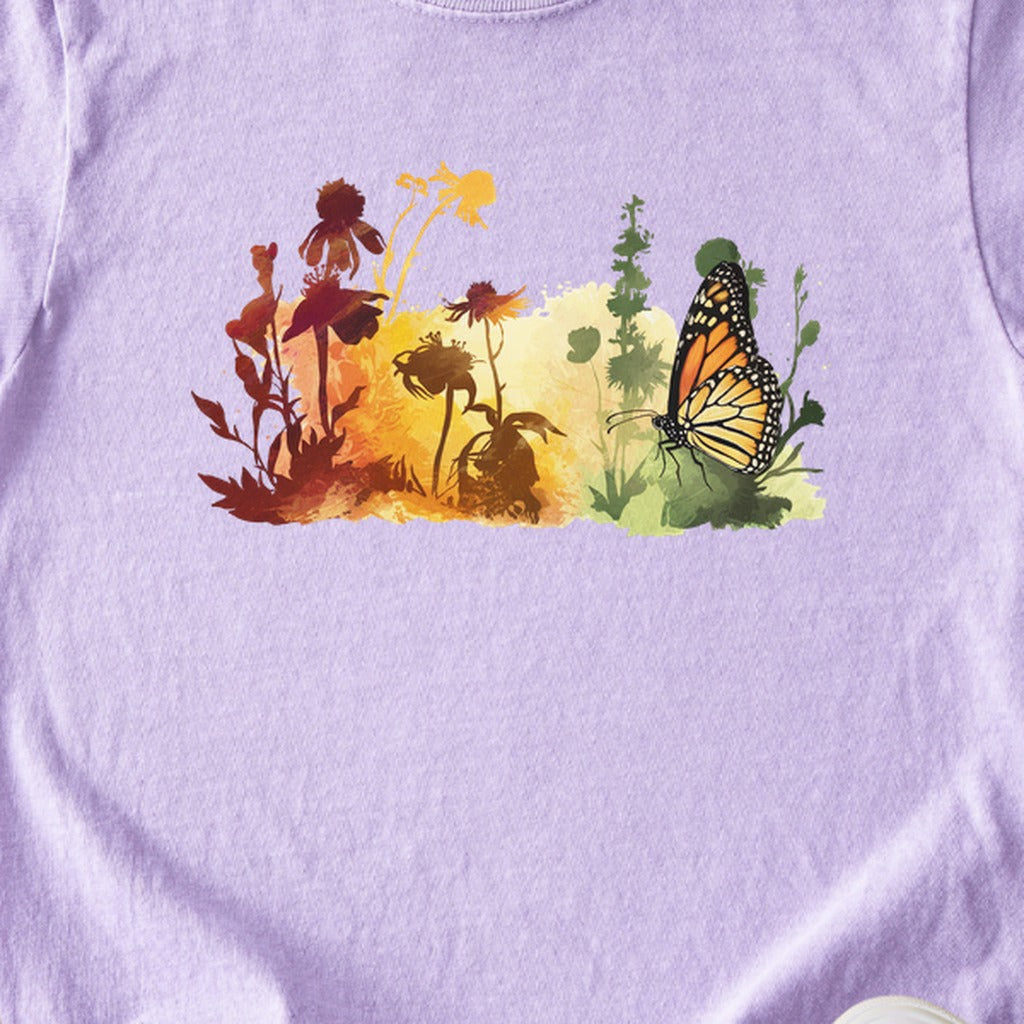 Watercolor Monarch Meadow Kids Cotton T-Shirt