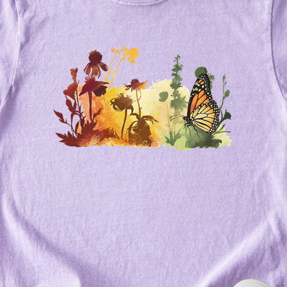 Watercolor Monarch Meadow Kids Cotton T-Shirt