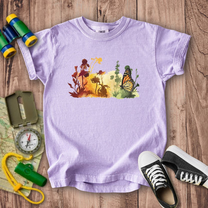 Watercolor Monarch Meadow Kids Cotton T-Shirt