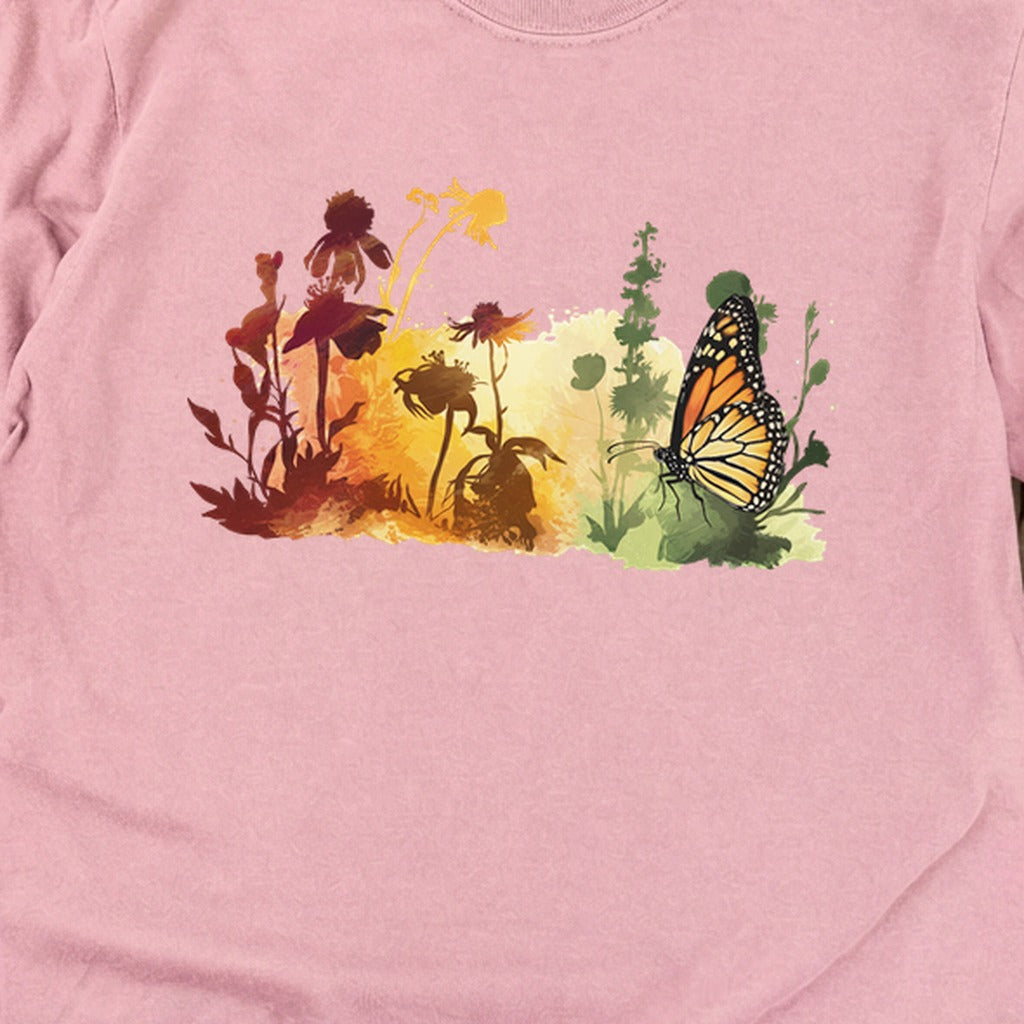 Watercolor Monarch Meadow Cotton Long Sleeve