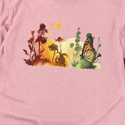 Watercolor Monarch Meadow Cotton Long Sleeve