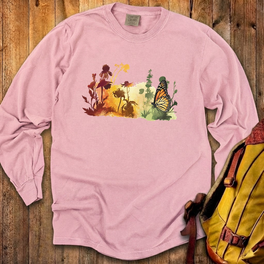 Watercolor Monarch Meadow Cotton Long Sleeve