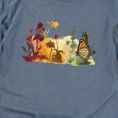 Watercolor Monarch Meadow Cotton Long Sleeve